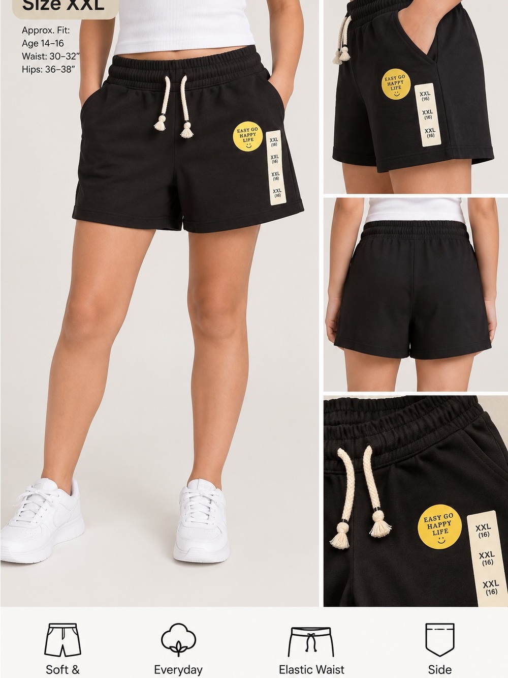 Cat & Jack Black Shorts with Yellow Smile Graphic